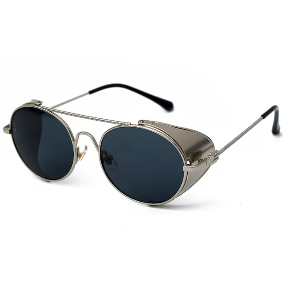 Capu Sunglasses - Capu 1 - Silver Shinny - Black Lenses - Lateral Solid Shields