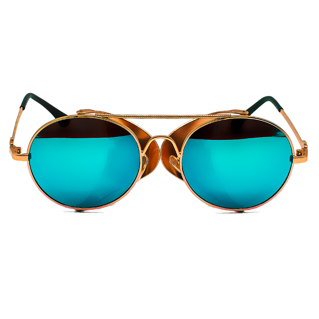 Capu Sunglasses - Capu 2 - Gold Matte Frame - Blue Mirror Lenses - Lateral Solid Shields