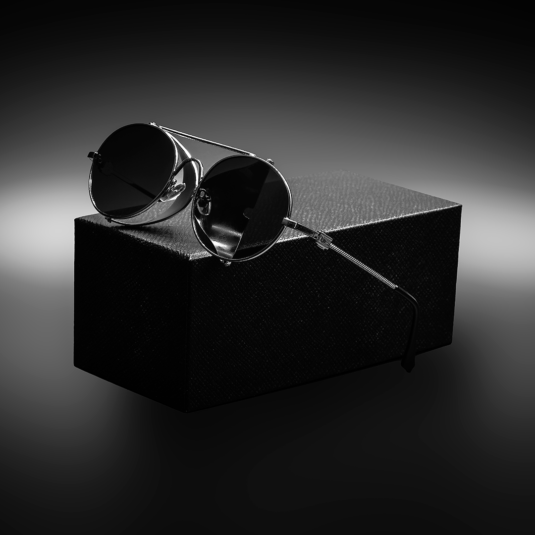 Capu Sunglasses - Capu 1 - Silver Shinny - Black Lenses - Lateral Solid Shields