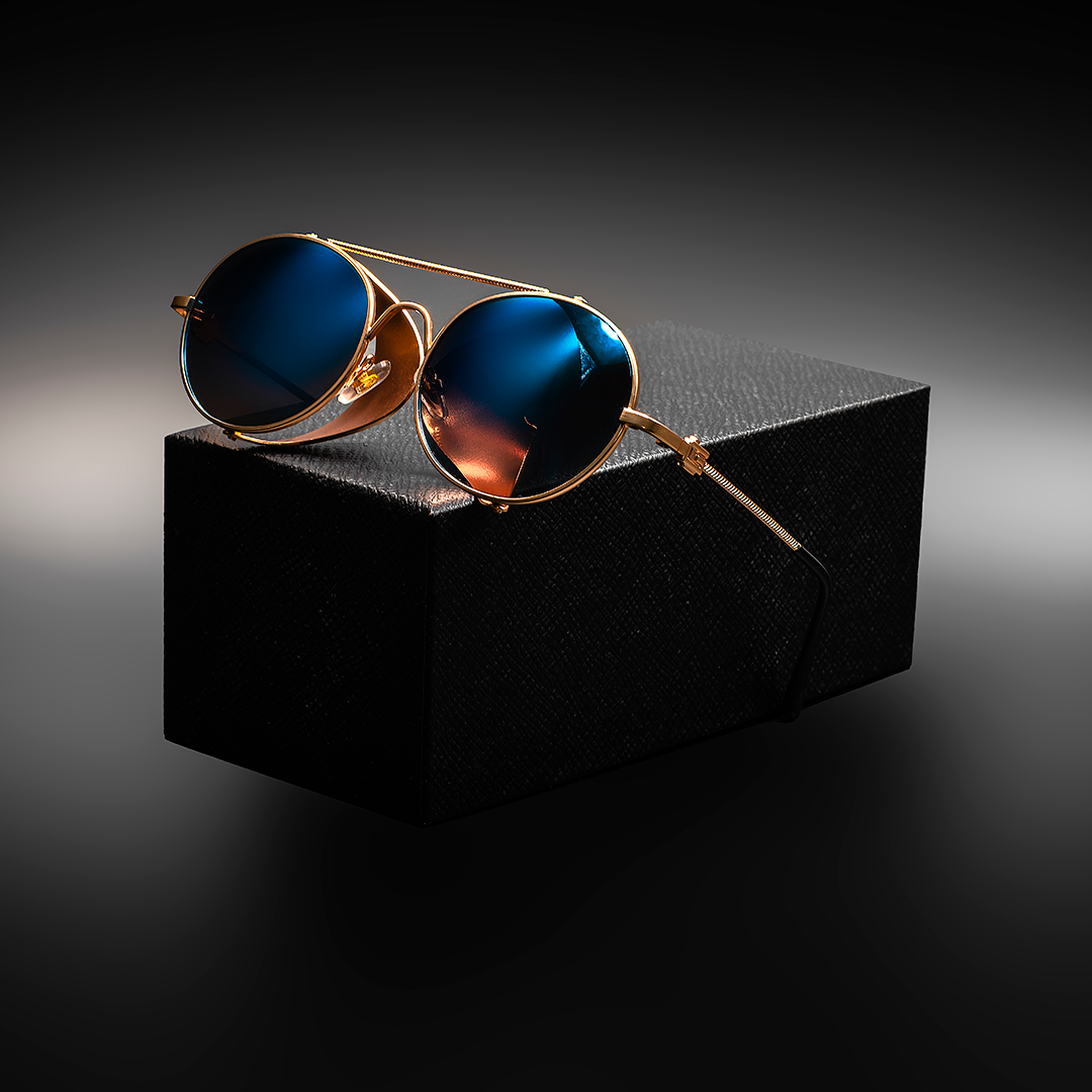 Capu Sunglasses - Capu 2 - Gold Matte Frame - Blue Mirror Lenses - Lateral Solid Shields