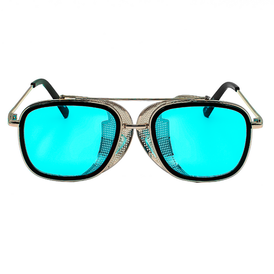 Josef Sunglasses - Josef 2 - Silver Shinny Frame - Blue Clear Lenses - Lateral Shields