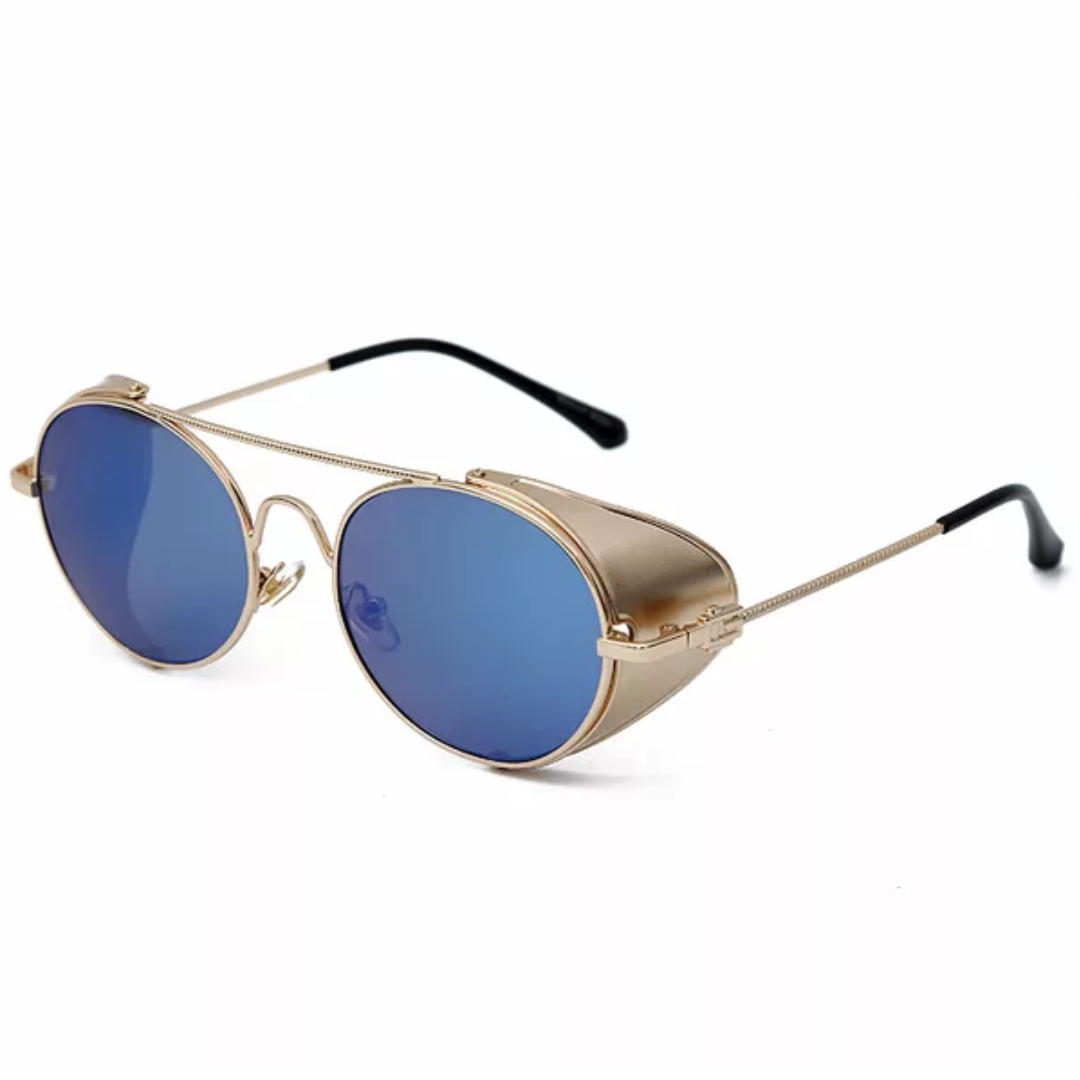 Capu Sunglasses - Capu 2 - Gold Matte Frame - Blue Mirror Lenses - Lateral Solid Shields