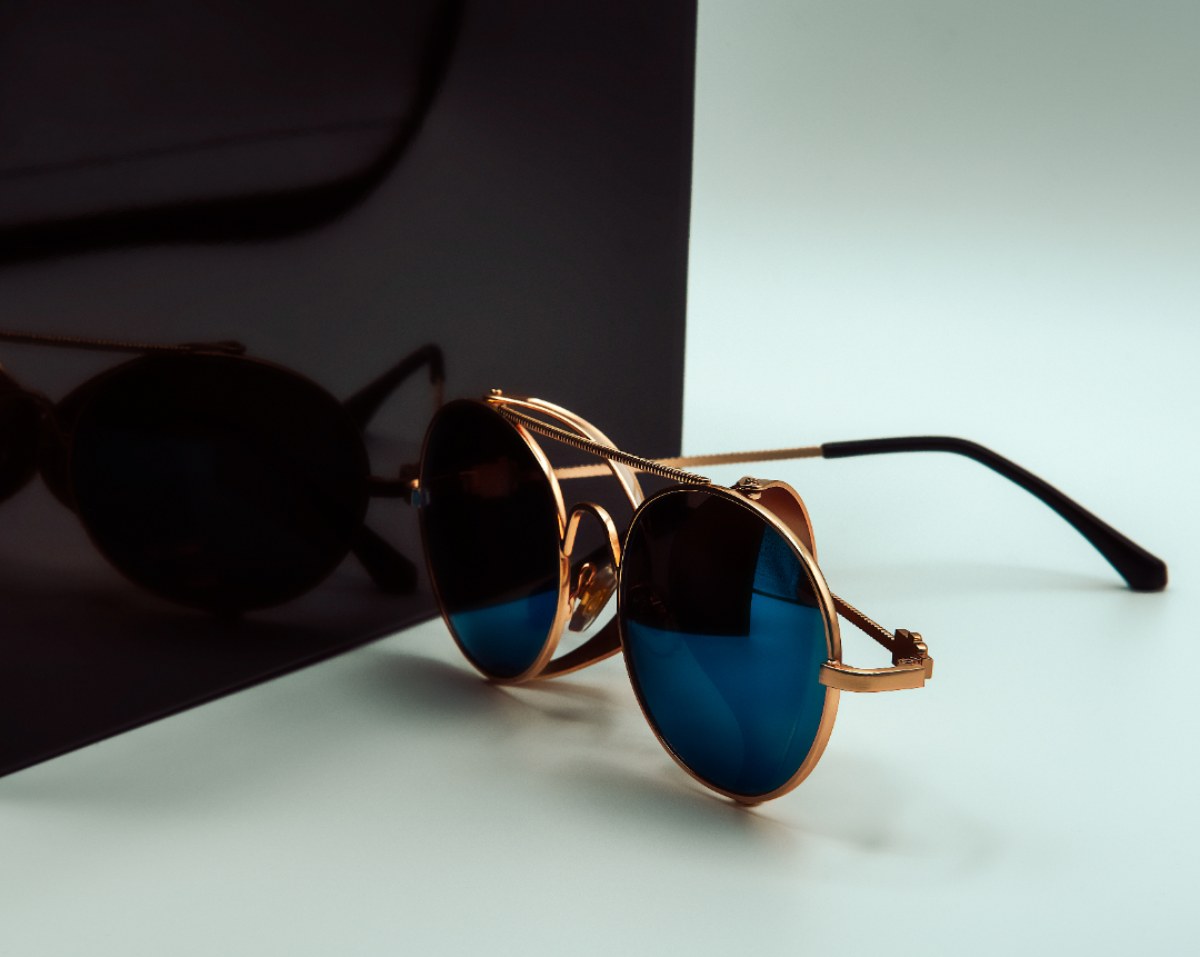 Capu Sunglasses - Capu 2 - Gold Matte Frame - Blue Mirror Lenses - Lateral Solid Shields