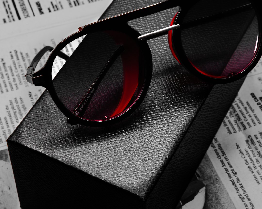 Angel Sunglasses - Angel 2 - Black Frame - Black Lenses - Red Lateral Solid Shields